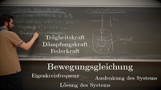 Gedämpftes Masse Feder System  Übung Erklärung Bewegungsgleichung Lösung Flüssigkeit [upl. by Hgielek]