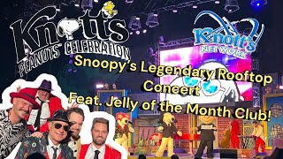 Knotts Peanuts Celebration Snoopys Legendary Rooftop Concert Feat Jelly of The Month Club 2024 [upl. by Ahsiekyt]