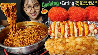 Cooking  Eating Spicy Maggi Veg Cheese Ball Veg Corn Dog  Asmr Eating  Mukbang  Big Bites [upl. by Ellerad]