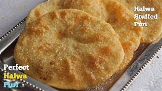 HALWA PURI Halwa Stuffed Puriహల్వా పూరిహల్వా ని పెట్టి ఇలా పూరి చేసి చుడండి చాలా బాగుంటాయ్ [upl. by Linder74]