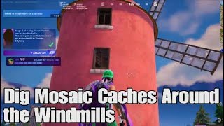 How to Easily Dig Mosaic Caches Around Windmills  Fortnite Mosaic Snapshot Quest [upl. by Ivanah]