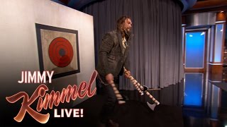 Jason Momoa Throws Axes with Jimmy Kimmel amp Guillermo [upl. by Llenrep]