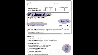 EDEXCEL GCSE Maths Mock Set 3 91 2017 Paper 2 Higher Calculator [upl. by Sirrad]