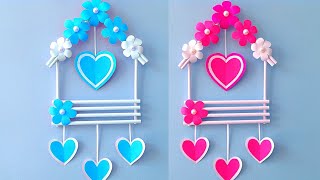 Heart amp Flower Wall Hanging  How to make simple Paper craft Ideas  valentines day room decor diy [upl. by Billy878]