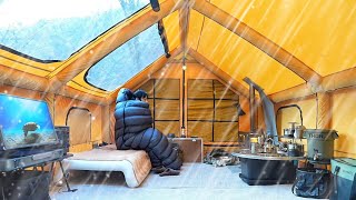 COZY CAMP WITH SKYLIGHT TENT ALONE IN THE WINTER RAIN [upl. by Naeloj]