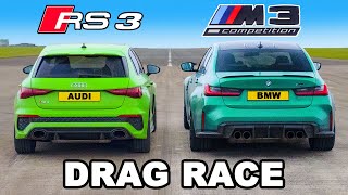 Audi RS3 v BMW M3 DRAG RACE [upl. by Jonina908]