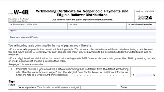 IRS Form W4R walkthrough Withholding Certificate for Nonperiodic Payments and Eligible Rollovers [upl. by Munro101]