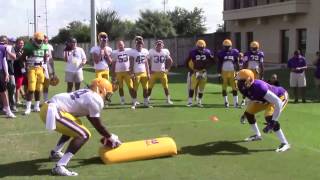 LSU DB Devin Voorhies stops Leonard Fournette to highlight goal line drill  Video [upl. by Gilleod]