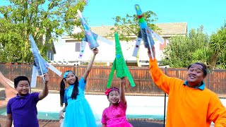 Jannie and Wendy Pretend Play Bottle Rocket DIY Science Experiment for Kids  OVER THE MOON Movie [upl. by Ariana835]