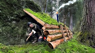 BUILDING Warm and Cozy SURVIVAL SHELTER  Wood Stove Cooking [upl. by Suidaht856]