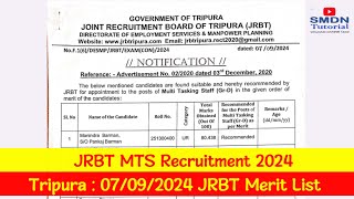 JRBT Tripura Group D Merit List Out  Check your Result [upl. by Margi]