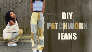 DIY Sewing Tutorial How to make Custom Patchwork Jeans Upcycle  Inspired By Myah [upl. by Akemot441]