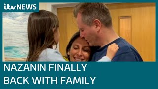 Freed Nazanin ZaghariRatcliffe reunited with loved ones after landing in UK  ITV News [upl. by Ayila691]