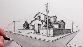 How to Draw a House in 2Point Perspective Step by Step Nobitas House [upl. by Redna]