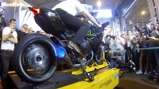 Motorcycle Live  326bhp Kawasaki Ninja H2R spits flames on rolling road dyno BEST VIDEO [upl. by Ydoc]