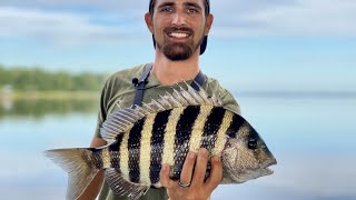 How To Tie The Best Rig To Catch Big Sheepshead Around Structure [upl. by Ellehcan]