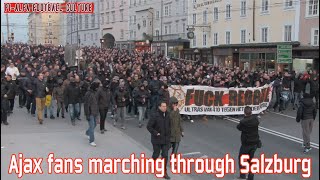 Ajax fans marching through Salzburg [upl. by Aerdnas]