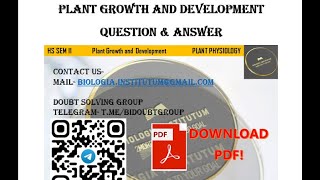 Plant Growth and Development QnA ll HS SEM II NEET JENPUS CUET UG ll biology [upl. by Notled]