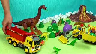 Buntes Spielzeug Dinosaurier Bagger und Laster am Vulkan Film für Kinder [upl. by Stannfield998]