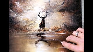 Ethereal Autumn Scene Majestic Stag  Simple Painting Tutorial for Beginners [upl. by Menzies]