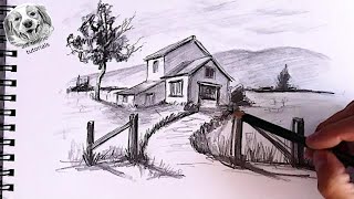 How to Draw a House in 2 Point Perspective in Landscape [upl. by Thgiwd]