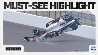 Nolan Siegel spins flips wildly into air during Indy 500 practice  INDYCAR [upl. by Ezarras]