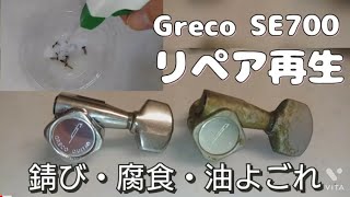 ジャンク Greco SE 700 リペア・オーバーホール 【① サビ取り 編 】 中古 ギター 修理 ペグ ネジ 錆び ネジザウルスリキッド クエン酸 [upl. by Jacky]