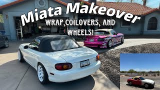 Miata Makeover WRAPCOILOVER AND WHEEL INSTALL [upl. by Adnot]