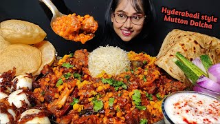 Eating Hyderabadi Mutton Dalcha Aloo ke parathe Poori  Big Bites  Asmr Eating  Mukbang [upl. by Manny]