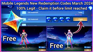 Mobile Legends Redeem Codes March 25 2024  MLBB Diamond Redeem Codes  ML Free Skin Today [upl. by Yeclek]