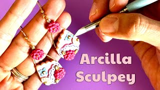 Como hacer unos Aretes de flores con arcilla polimérica Sculpey [upl. by Enimajneb]