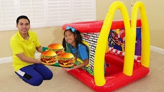 Wendy Pretend Play w McDonald’s Inflatable Restaurant Drive Thru Food Toy [upl. by Hoopes]