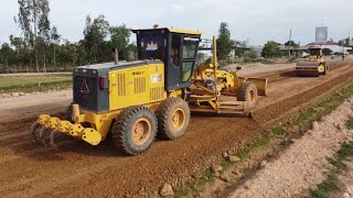 Road Construction Processing 300m Nice Job Operator Driver Machinery Motor Grader and Road Roller [upl. by Ashby496]