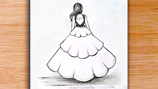 How to draw a girl with beautiful dress  Pencil sketch for beginners  Girl Backside Drawing [upl. by Macmillan337]