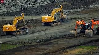 May 18 2024 Grindavik Iceland berms close up of construction vehicles return to parking lot [upl. by Fawnia420]