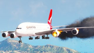 Qantas Airways Airbus A380 Engine Failure And Make Emergency Landing In GTA 5 [upl. by Oderfliw]