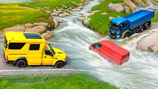 Cars vs Fast Flowing River and Fire Speed Bump 🔥 BeamNG Drive [upl. by Flannery879]