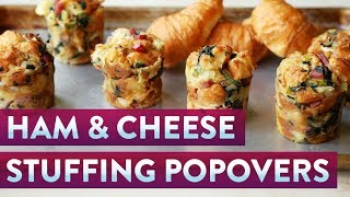 Ham and Cheese Stuffing Popovers  Foodcom [upl. by Arais]