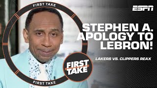 Stephen A APOLOGIZES to LeBron James He was SENSATIONAL in win over Clippers  First Take [upl. by Nuhsar735]