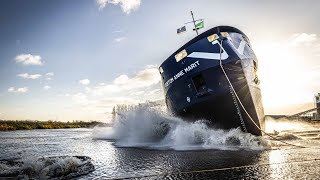 Launch of MV Vertom Anne Marit at Thecla Bodewes Shipyards [upl. by Nyrmac]