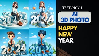 HAPPY NEW NEW 2024 AI 3D IMAGE TUTORIAL graphicdesign [upl. by Jews]