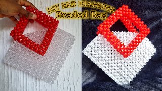 How to Make this UNIQUE Red Diamond Beaded Bag DIY Diamond Shape Beaded Bag [upl. by Mutua186]