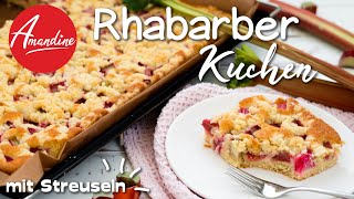 Rhabarberkuchen mit Streuseln vom Blech backen  Blechkuchen Rhabarberkuchen Rezept mit Rührteig [upl. by Mohammad]