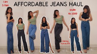 AFFORDABLE High Waist Jean Haul  Everything under Rs1000  Tryon Haul jeans haul myntra [upl. by Akinom]