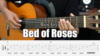 Bed of Roses  Bon Jovi  Fingerstyle Guitar Tutorial  TAB amp Lyrics [upl. by Callery649]