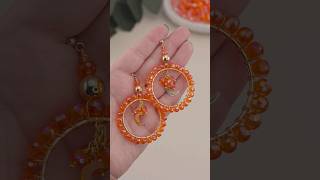 DIY Earrings  Orange Crystal Beaded Jewelry Design  Wire Wrapped Handmade earrings amp Moon Charms [upl. by Beauregard]