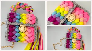 Bolso tejido a crochet combinar colores en punto Puff Trapillo Pillo [upl. by Remliw]