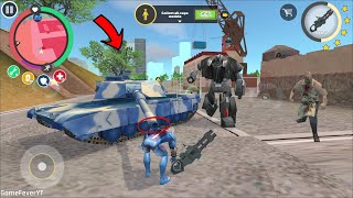 Rope Hero Vice Town  Army Tank makes fall to rope hero Police Car Robot Crushing Rope Hero  HD [upl. by Nomzed]