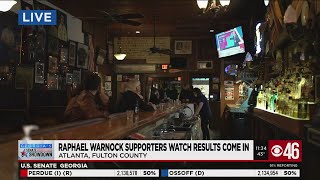 Reverend Raphael Warnock supporters watching senate runoff results [upl. by Mcwherter]