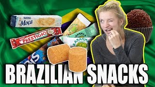 AMERICAN TRYING BRAZILIAN SNACKS FOR THE FIRST TIME LEGENDADO [upl. by Yanttirb]